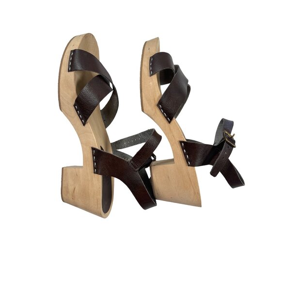 Novacas Wooden Strap Clog Vegan Leather Sandals Chocolate Brown Women’s Sz 42/11 - Picture 5 of 9